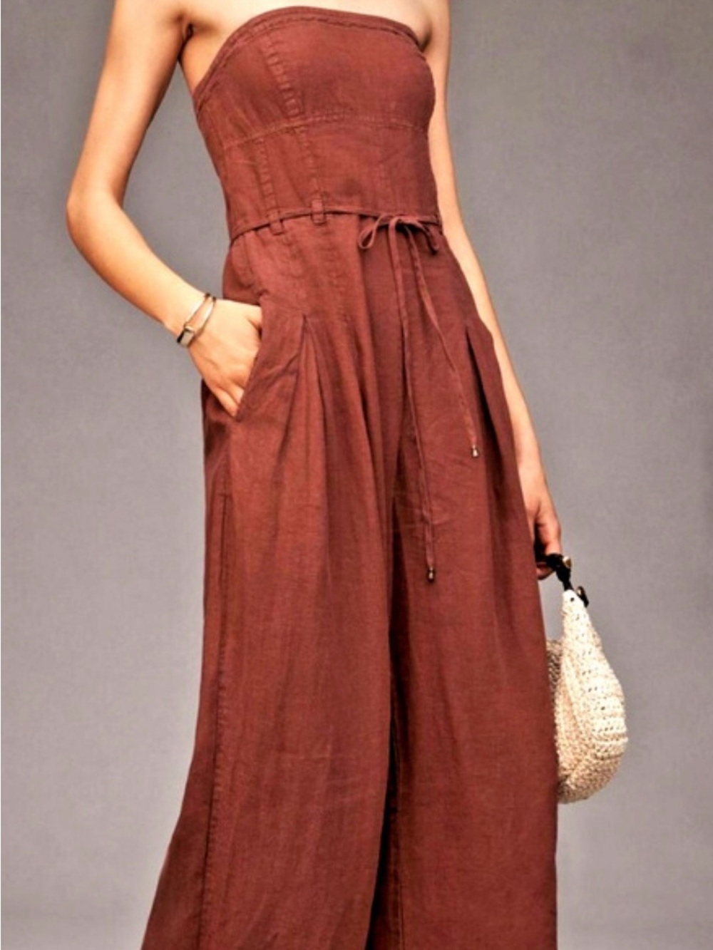 Anthropologie - NWOT - Strapless Wide-Leg Jumpsuit in Deep Brown